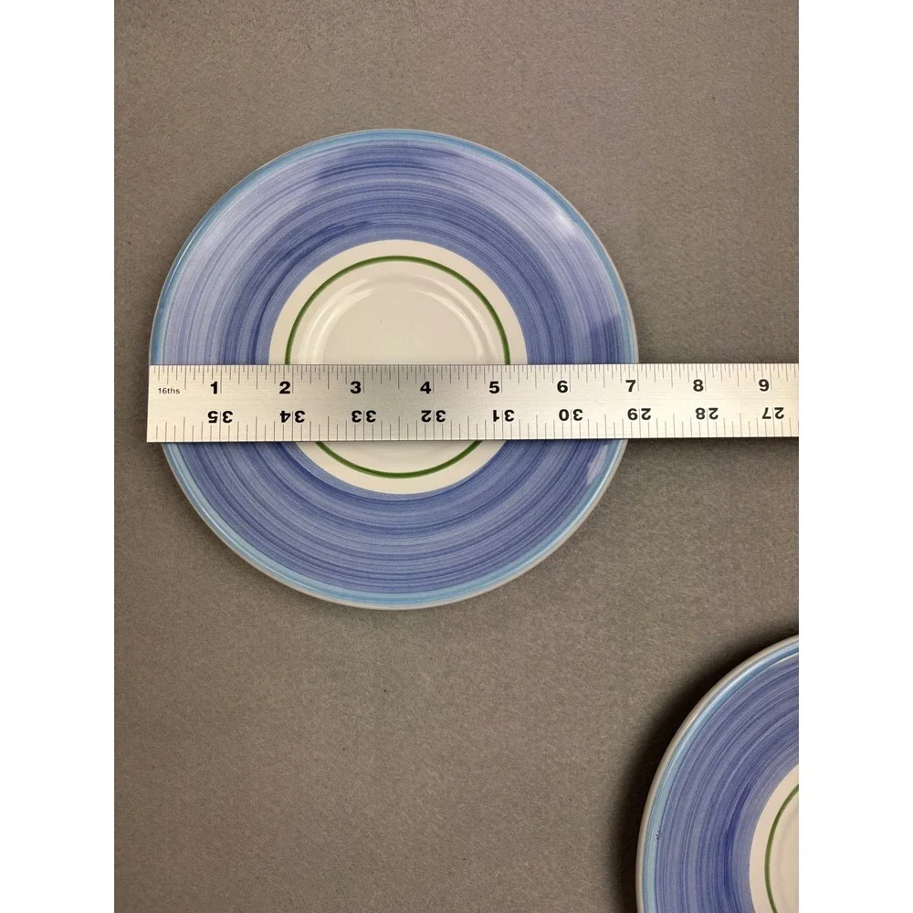 Williams Sonoma Italy Blue Olive Branch Teacups & Saucers Set of 2 Vintage